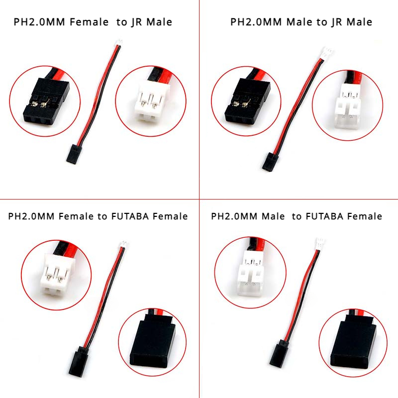 Rc Hobby Grade - 1/5/10Pcs/lot PH2.0 Male/Female to JR/FUTABA Connector