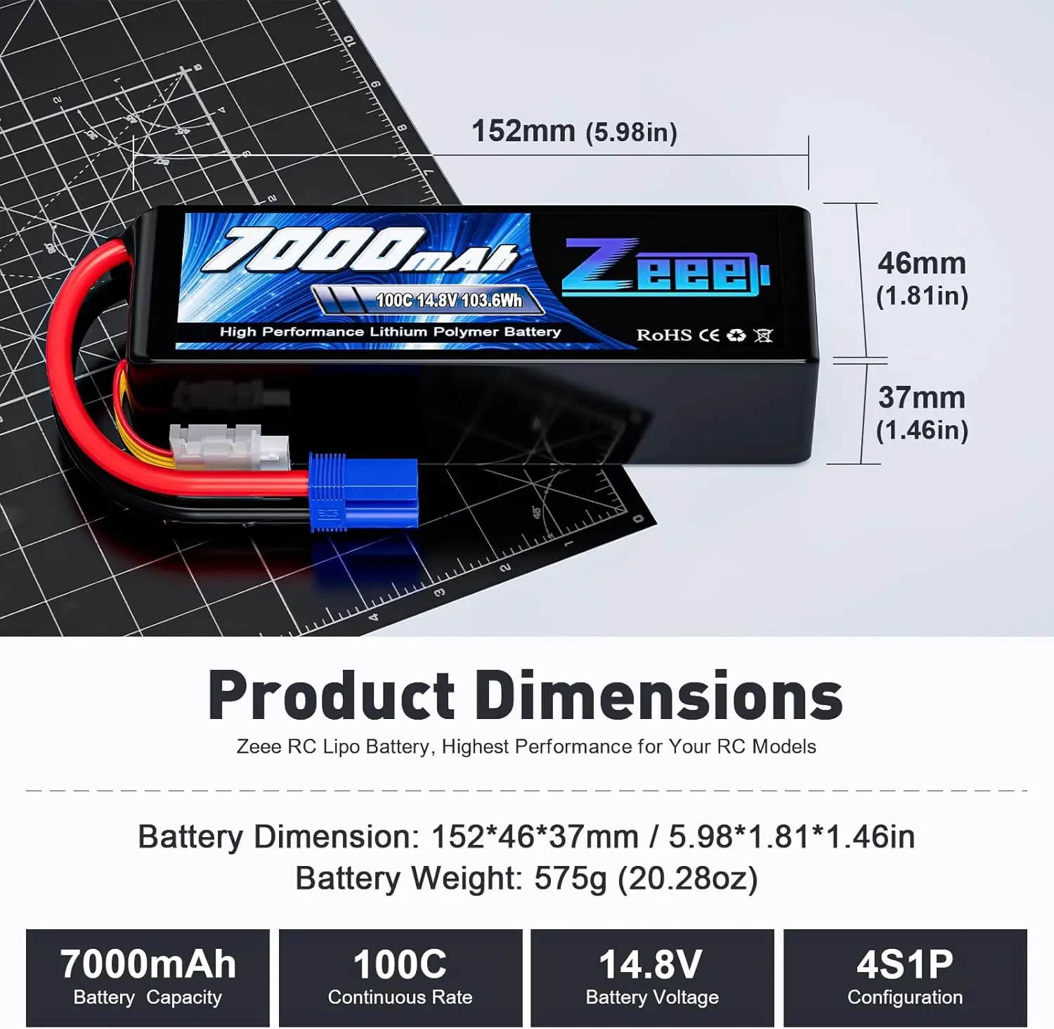 Zeee 4S 7000mAh FPV Drone Lipo - Rc Hobby Land recension och pris